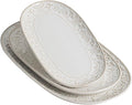 Serving Platters Set, 14"/12"/10" Oval Ceramic Serving Plates, Embossed Serving Trays for Party, Oven Dishwasher Safe, Vintage White Serving Dishes for Entertaining, Appetizers, Pasta, Sushi