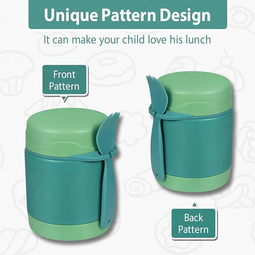 10oz Soup Thermo for Hot Food Kids,Lunch Thermo Kids Food Jar with Spoon Hot Insulated Food Containers,Leak Proof Stainless Steel Wide Mouth Lunch Thermo Jar for School(Green)