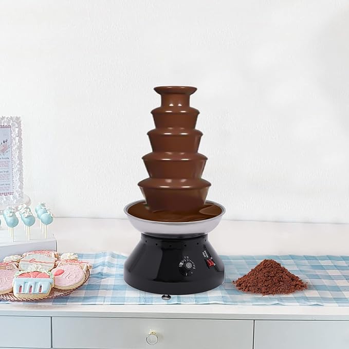 5 Tiers Commercial Chocolate Fountain Hot Chocolate Fondue Tower Stainless Steel Melting Machine 7 Lbs Fondue Fountain for Cheese Party Wedding