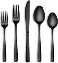 30 Pcs Black Silverware Set, Stainless Steel Flatware Set Service for 6, Mirror Polished Cutlery Utensil Set, Durable Home Kitchen Eating Tableware Set, Include Fork Knife Spoon Set, Dishwasher Safe