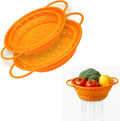 2 Pack Strainers and Colanders, Silicone Collapsible Sink Collander, Strainers and Colanders for Kitchen, Large Drainer for Vegetable, Food, Pasta (Orange)