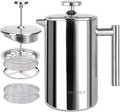 Secura French Press Coffee Maker, 304 Grade Stainless Steel Insulated Coffee Press with 2 Extra Screens, 12oz (0.35 Litre), Silver