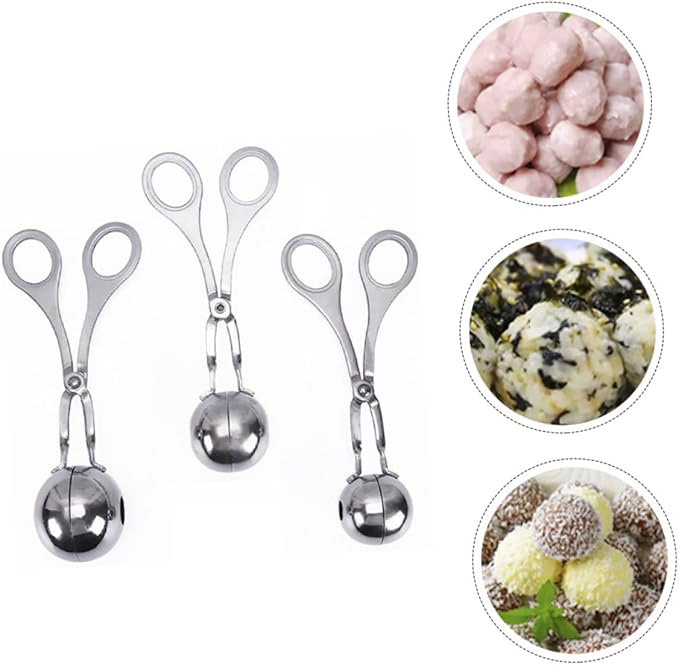 MAGICLULU 304 Stainless Steel Meatball Maker Tool 3-Piece Set for Easy Meatball and Fish Ball Making Non-Stick Kitchen Gadget for Home Cooking