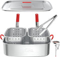 Deep Fryer Pot 18QT | Fish Fryer Pot with 2*9QT Baskets | Heat-Resistant Silicone Handles | Lid & Fryer Tong & Thermometer | Outdoor Fryer Pot for Frying Fish, French Fries, Chicken Wings | Aluminum