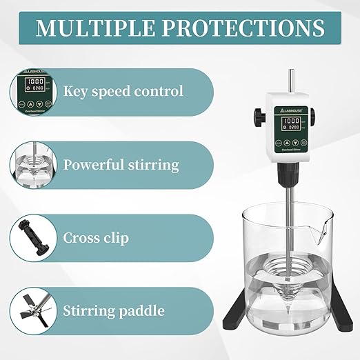 OS-5S Digital Overhead Stirrer 10L(H₂O) Lab Stirrer H-Base Stainless Steel Stand & 1 Stirring Paddle | 100-1200RPM,10000 mPas,Timing 1min-24h