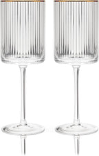 Viski Meridian Wine Glasses with Gold Rim, Crystal Drinking Glasses for Red and White Wines, Elegant Stemmed Glassware for Wedding Gifts, Birthday, Holiday, Dinner Party, Wine Lovers, 16 oz, Set of 2