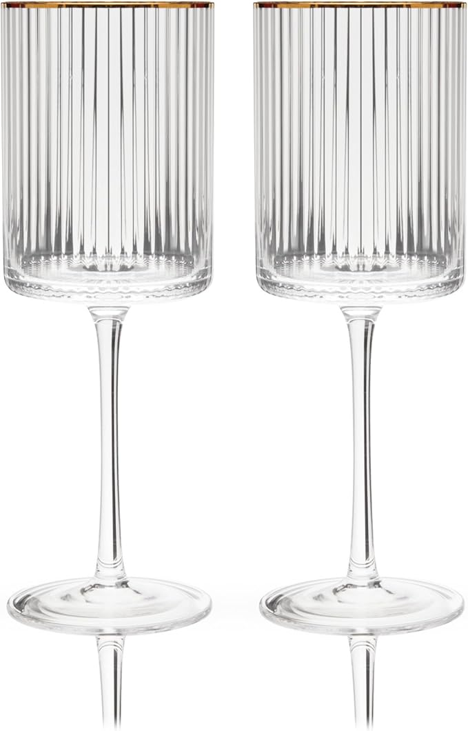 Viski Meridian Wine Glasses with Gold Rim, Crystal Drinking Glasses for Red and White Wines, Elegant Stemmed Glassware for Wedding Gifts, Birthday, Holiday, Dinner Party, Wine Lovers, 16 oz, Set of 2