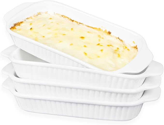 Ceramic Au Gratin Dishes, 8 x 5 Small Baking Dish with Handles, Set of 4, 15 Oz Individual Casserole Dishes, Casserole Pans for Lasagna, Pie, Roasting, Kitchen & Home, Oven Microwave Safe