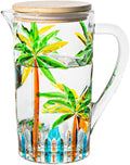 Tropical Summer Glass Jug Caribbean Mix Rum Punch Coconut Tree Pool Party Colorful Design Tiki Bar Engraved Jugs To Pour Into Drinking Glasses Margarita Mojito Martini Whiskey Sour Beach Water Palm