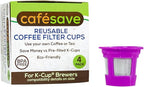 2-Item Bundle: 4-Pack Cafe Save 1-Stream Reusable K Cup Coffee Filters + EZ-Scoop 2 Tbsp Scoop with Integrated Funnel, Refillable Pod Capsule For Use with Keurig & Select Single Cup Coffee Maker