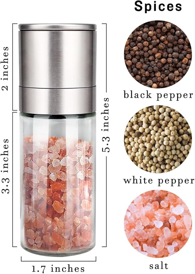 Gulex® Salt Grinder Pepper Mill, Refillable, Adjustable Coarseness Black Pepper Grinder, Stainless Steel Sea Salt Shaker with Ceramic Rotor(Seasoning not included)
