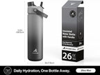 POWCAN 26 oz Insulated Water Bottle with 2-in-1 Straw and Spout Lid, Keep Cold 24H, Leak-Proof, Fits in Car Cup Holder, Stainless Steel Water Bottle for Sports, Travel, Gym, and School (Obsidian)