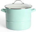 Martha Stewart Thayer 16-Quart Enamel On Steel Scratch Resistant Steamer Stock Pot w/Stainless Steel Insert - Martha Blue