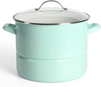 Martha Stewart Thayer 16-Quart Enamel On Steel Scratch Resistant Steamer Stock Pot w/Stainless Steel Insert - Martha Blue