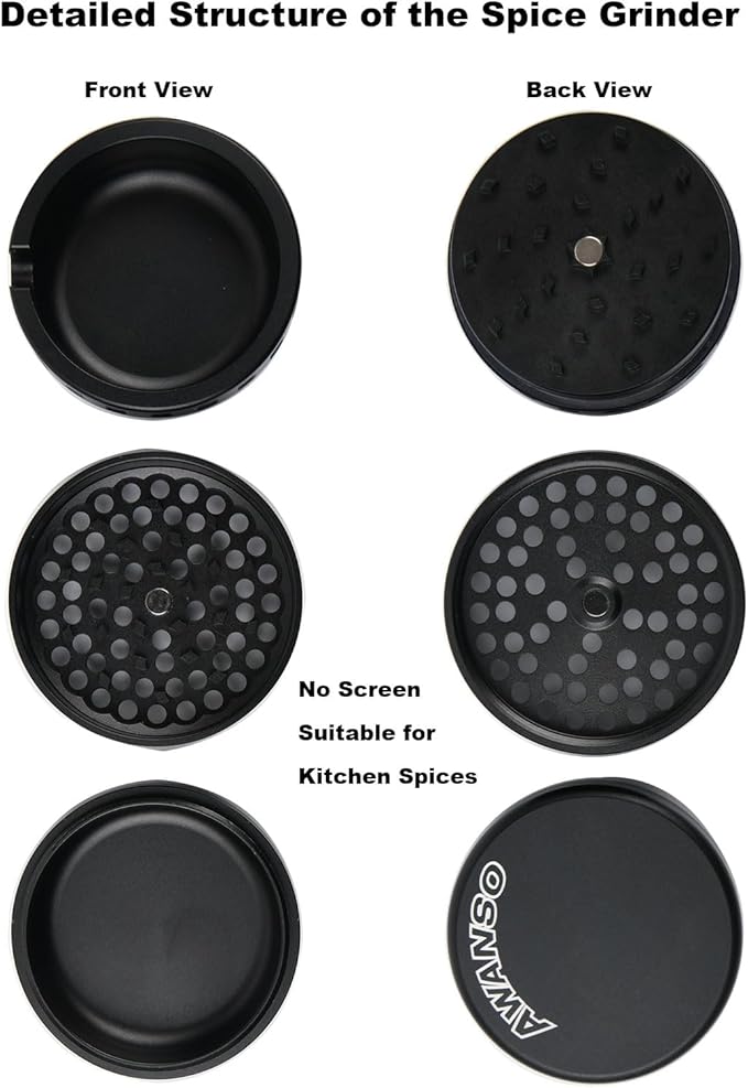 2.5" Grinder [Aluminum] 3-Piece 3-Parts Grinder for Kitchen Spice with Top Storage, Anti-jamming Teeth & Large Bottom Chamber