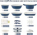 23Pcs Ceramic Cookware Set Non Stick Pots and Pans Set Non Toxic with Detachable Handle Induction Kitchen Cookware Set Space Saving, Oven & Dishwasher Safe, Navy Blue