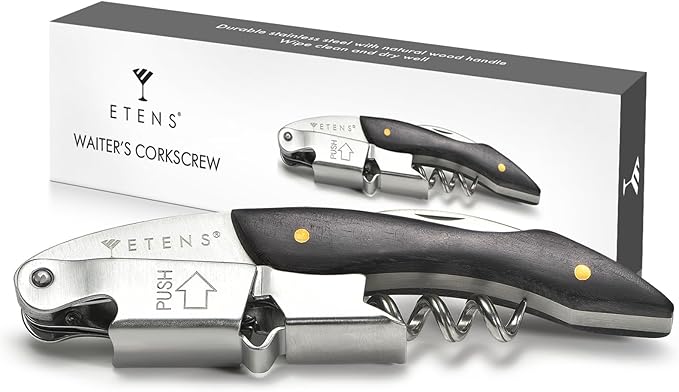 Etens Professional Wine Opener - Double Hinge Corkscrew with Foil Cutter & Cap Remover, Manual Wine Key for Bartenders & Servers