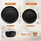EWFEN Plates and Bowls Sets, 12 Pieces Ceramic Dinnerware Set for 4, Stoneware Dishware Dishes Set, Scratch Resistant Dishes Set, Dishwasher & Microwave Safe, Black