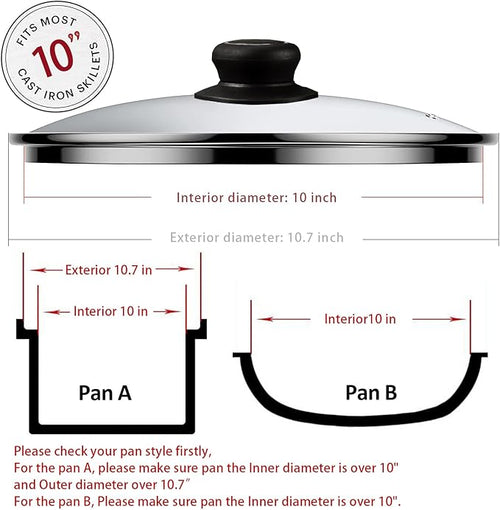 10 Inch Pan Lid Replacement Glass Lid for T-Fal 10" Frying Pan, Essentials Fry Pan, Skillet and Other 10-10.7 Inch Cookware, Clear, 1 Set