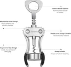 Beneno Wine Opener, Zinc Alloy Premium Wing Corkscrew with Multifunctional Bottles Opener, Sharp Wine Corkscrew with Ergonomic Non-Slip Wing Handle, Silver