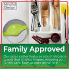 Mindful Design Pizza Cutter Wheel with Protective Blade Cover, Easy to Clean and Dishwasher Safe Ergonomic Pizza Slicer (Green)
