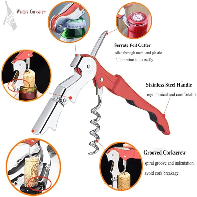 Professional Waiter Corkscrew Wine Openers Set(2PCS), Heavy Duty Stainless Steel Hinges Wine Key for Restaurant Waiters, Sommelier, Bartenders