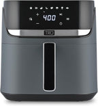 TRU 6-Quart Digital Air Fryer by Select Brands - Family Size, One-Touch Control, 8 Presets - Air Fry Chicken, Meat, Veggies, Fries - Nonstick Pot and Crisping Tray, Auto Shut Off, Matte Gray