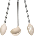 Beille 3pc Wheat Straw Spoons and Ladle Set Cooking Baking Kitchen Utensils, Cream
