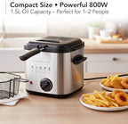 OVENTE Electric Deep Fryer, 1.5L Capacity, 800W with Adjustable Temperature, Viewing Window Lid, Removable Frying Basket & Cool-Touch Handles, Stainless Steel Countertop Fryer, Silver FDM1501BR