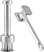 2 Pcs Stainless Steel Meat Tenderizer Tools,Meat Hammer and Meat Tenderizer Needle Meats Piercing for Tenderizing Beef Turkey Chicken and Steak(COLOR:Silver)