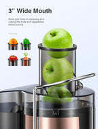 QCen Juicer Machine, 500W Centrifugal Juicer Extractor with Wide Mouth 3” Feed Chute for Fruit Vegetable, Easy to Clean, Stainless Steel, BPA-free (Rose Gold)