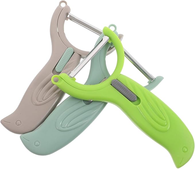 Abaodam 3pcs Rotating Multi-function Vegetable Fruit Peeler Set with Stainless Steel Blades for Peeling Slicing and Grating Kitchen Use in Khaki Blue and Green