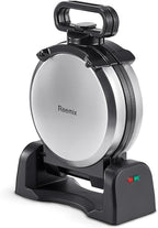 Waffle Maker, Round Classic Belgian Waffle Iron with 180°Rotating Design, Nonstick Plates & Cool Touch Handle, 1080W Fast Heating Waffle Machine, Brushed Stainless, Silver (4 Slices)