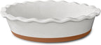 MORA Ceramic Pie Pan for Baking - 9 inch - Deep and Fluted Pie Dish for Old Fashion Apple Pie, Quiche, Pot Pies, Tart, etc - Modern Farmhouse Style Porcelain Ceramic Pie Plate - Vanilla White