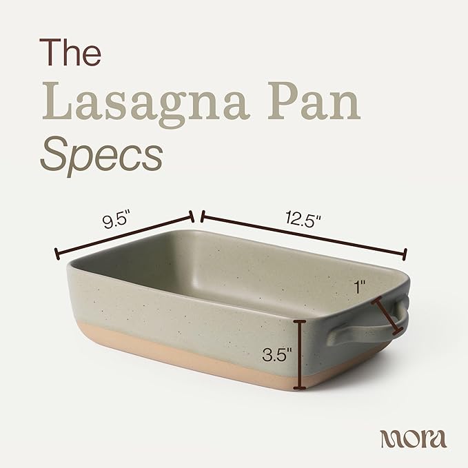 Mora Ceramic Baking Dish with Handles For Casserole, Lasagna, Gratin, Broiling, Roasting, and Baking. Large 9x13 in Pan, Extra Deep - Porcelain Serving Bakeware from Oven to Table. Freezer Safe - Thyme