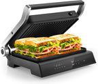KOTEK Panini Press Sandwich Maker, 1200W 4 Slice Sandwich Toaster, Removable Drip Tray & Non-Stick Coated Plates, Open 180°, 3-In-1 Electric Indoor Grill w/5 Auto Modes, Temperature Control & Timer