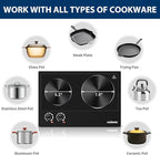 CUSIMAX Hot Plate, 1800W Electric Burner Double Hot Plate for Cooking Countertop Burner with Adjustable Temperature Control, Portable Electric Cast Iron Hot Plates Cooktop, Easy to Clean, Black