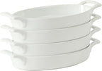 Gibson Home Gracious Dining Oval Au Gratin Baking Dishes, 4-Piece Set – 15 oz Oven Safe Ceramic Small Casserole Dishes with Handles, Microwave & Dishwasher Safe Mini Bakeware, White
