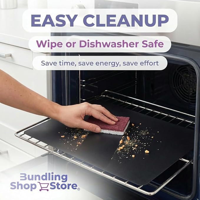 4-Pack Oven Liners (16" x 13") – Heavy Duty 0.4mm PFOA-Free PTFE Non-Stick Sheets for Gas & Electric Ovens, Baking & Grilling – Includes 1 Bonus Nano Rust Eraser Sponge
