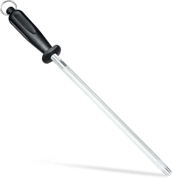 Knife Sharpener Rod, Kitchen Knives Sharpener Carbon Steel Professional Knife Sharpening Steel, Honing Rod with Hanging Holes (13 inches)