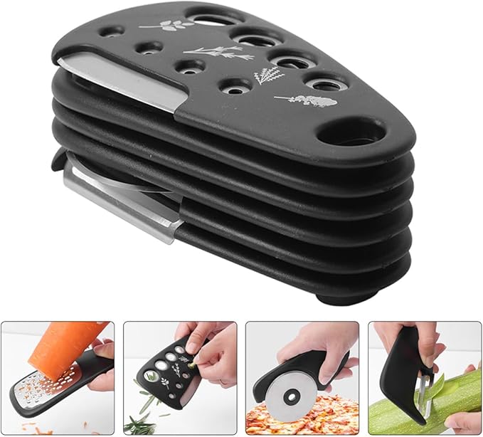 Multi-purpose Kitchen Gadget Set with Bottle Opener, Potato Peeler, Fruit and Vegetable Peeler, Cheese Grater, Pizza Cutter, Garlic and Ginger Grinder – Stainless Steel