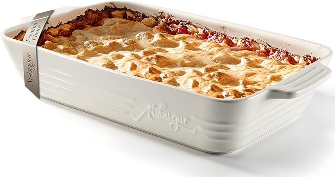 Casserole Dishes for Oven,9x13 Ceramic Baking Dish,4.2 Quarts Large Lasagna Pan with Handles Deep and Large Capacity,Durable Bakeware for Lasagna, Home Decor, Wedding Gift, White