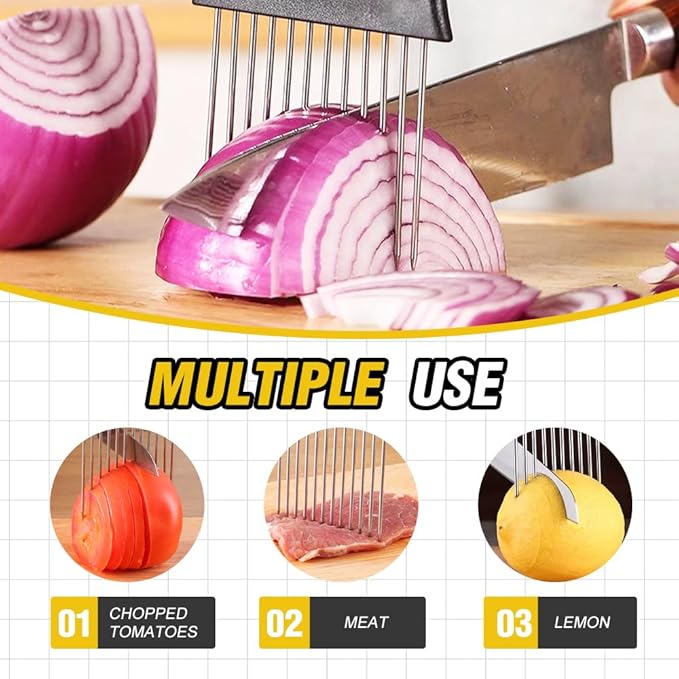 Onion Holder for Slicing, Stainless Steel Onion Slicing Rack, 2026 Upgraded Slicer, Lemon Slicer Vegetable Cutter, Home Kitchen Tools, Fruit, Lemon Slice Aids (Square-1pc)