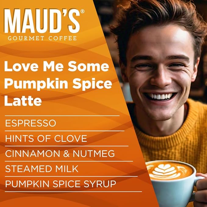 Maud's Pumpkin Spice Latte Flavored Coffee Pods, 36 ct, Medium Roast Flavored Coffee in Recyclable Single Serve Pods – 100% Arabica, Compatible with Keurig K Cups Maker