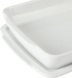 Gibson Home Gracious Dining 2.6-Qt White Stoneware Covered Baking Dish w/Multi-Purpose Lid – 12.7" x 9" Rectangular Oven Safe Casserole, Lasagna & Roasting Baker, Lid Doubles as Serveware or Trivet