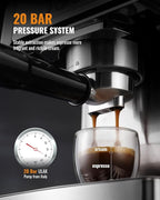SHARDOR 20-Bar Espresso Machine for Home Barista, Espresso Coffee Maker with Temp Display, Built-In Steam Wand for Latte & Cappuccino, Stainless Steel, 1350W, 60oz Water Reservoir