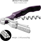HYZ 2-Pack Wine Opener Waiter Corkscrew, Professional Wine Key for Servers, Bartender with Foil Cutter, Manual Wine Bottle Opener Double Hinged (Plum)