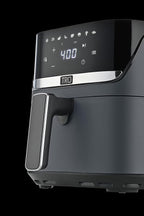 TRU 4-Quart Digital Air Fryer by Select Brands - Family Size, One-Touch Control, 8 Presets - Air Fry Chicken, Meat, Veggies, Fries - Nonstick Pot and Crisping Tray, Auto Shut Off, Matte Gray