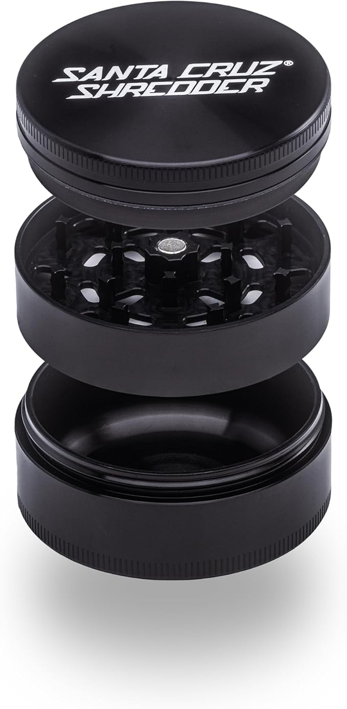 Santa Cruz Shredder Metal Herb Grinder Knurled Top for Stronger Grip 3-Piece Large 2.7" (Black)