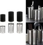 FABULETTA Stainless Steel Utensil Holder for Kitchen Countertop, Cutlery Drainer Rack with Drain Hole, Rust-Resistant Vertical Organizer Stand for Spoons and(Silver Medium)